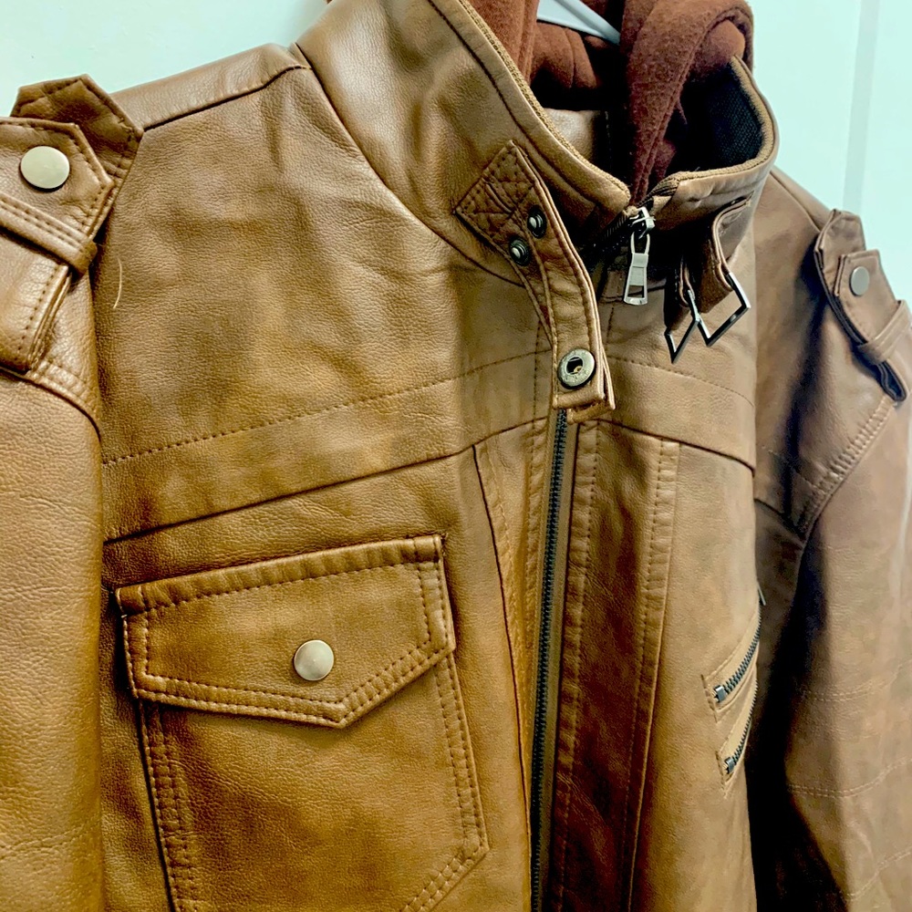 Villain Brown Leather Hooded Jacket